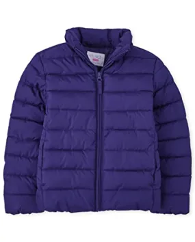 The Children's Place Girls' Medium Weight Puffer Jacket, Wind, Water-Resistant, DEEP Purple, Medium (7/8)