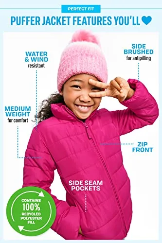 The Children's Place Girls' Medium Weight Puffer Jacket, Wind, Water-Resistant, DEEP Purple, Medium (7/8)