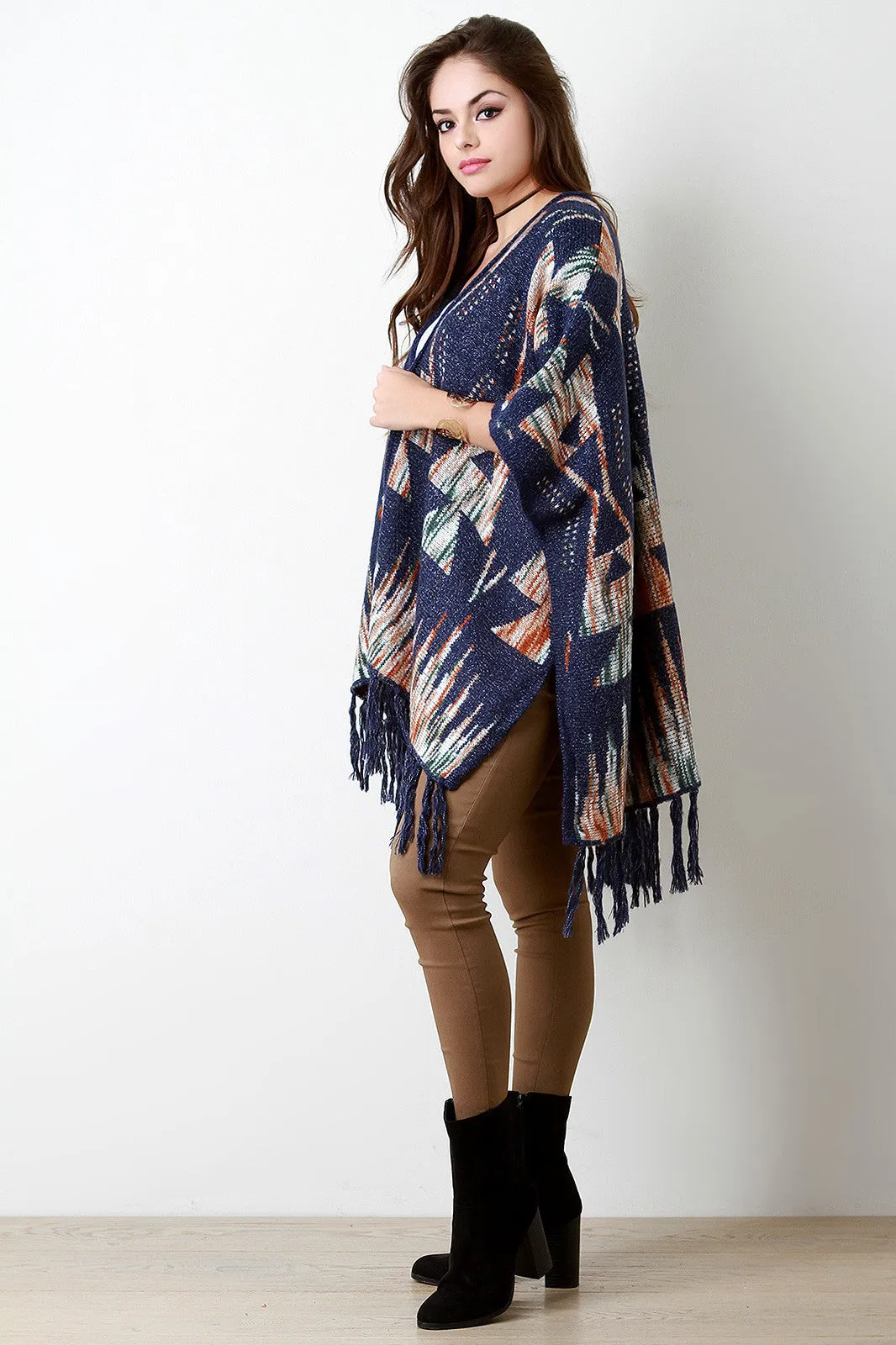 The Great Tribe Loose Knit Open Front Poncho