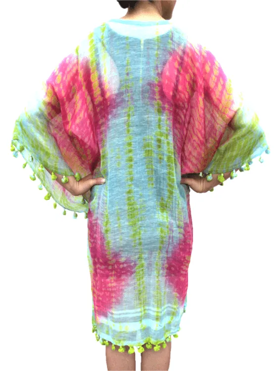 Tie Dye Beach Cover Up - Green/Pink