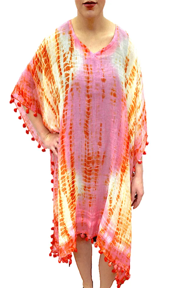 Tie Dye Beach Cover Up - Pink/Ivory/Coral