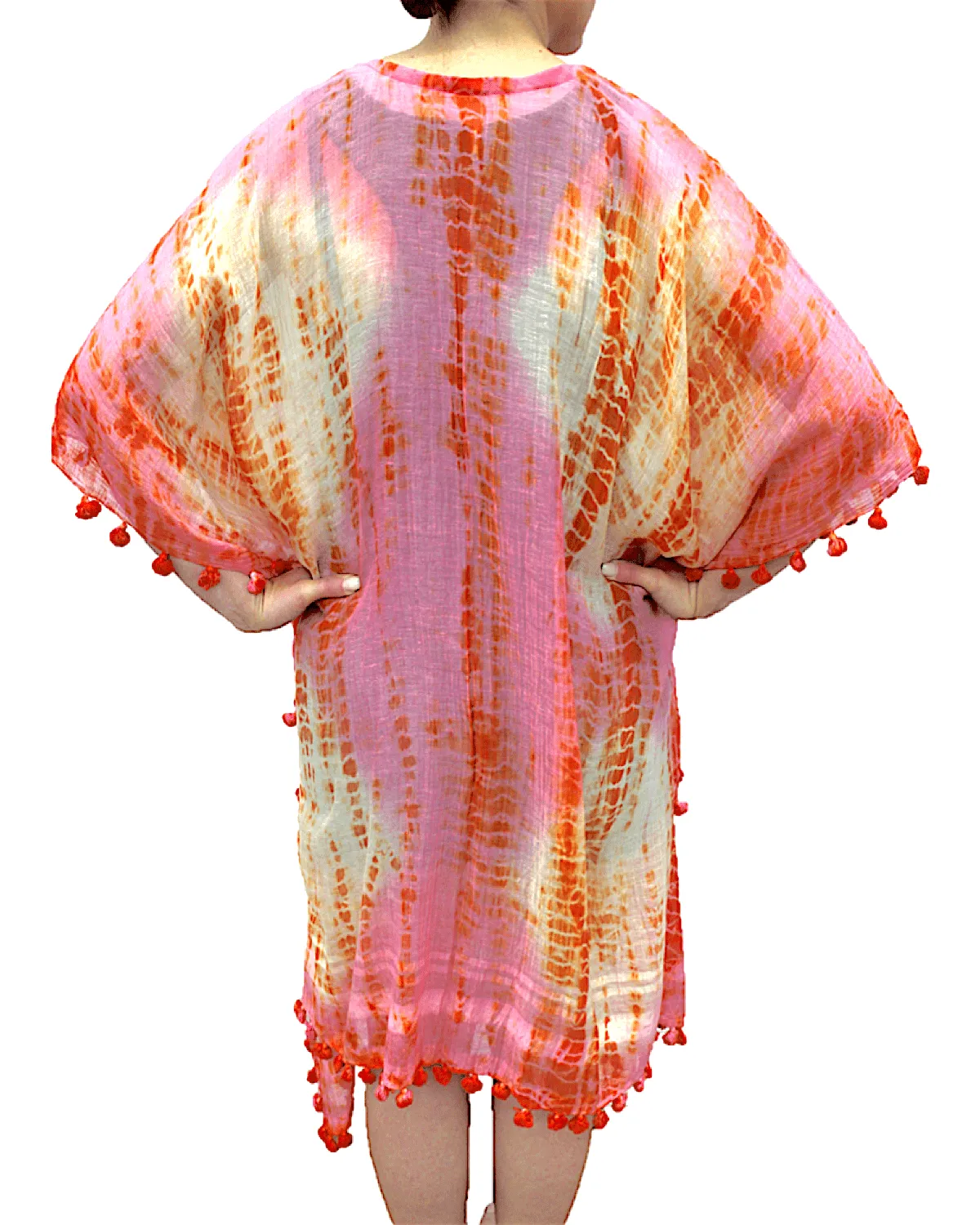 Tie Dye Beach Cover Up - Pink/Ivory/Coral