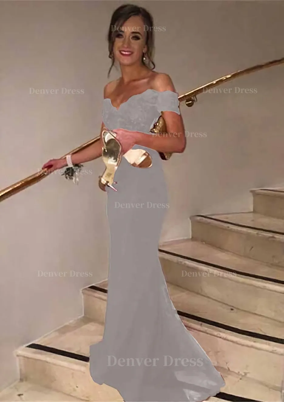 Trumpet/Mermaid Sleeveless Off-the-Shoulder Sweep Train Lace Prom Dress With Appliqued Beaded Sequins