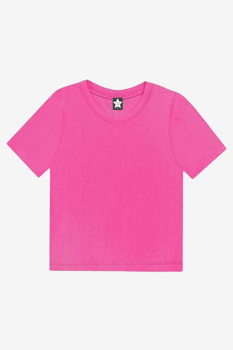 Ultra-Soft Ribbed Short Sleeve Fitted Tee - Pixie Pink