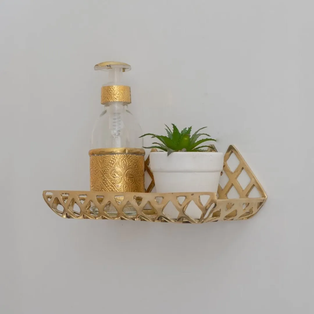 Unlacquered Brass Wall Shelf for Shower, Hand crafted Shelf, Grid Shelf, Bathroom Shelf