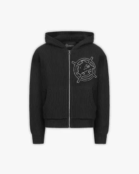 V-LOGO KNIT ZIP HOODIE BLACK