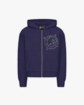 V-LOGO KNIT ZIP HOODIE NAVY