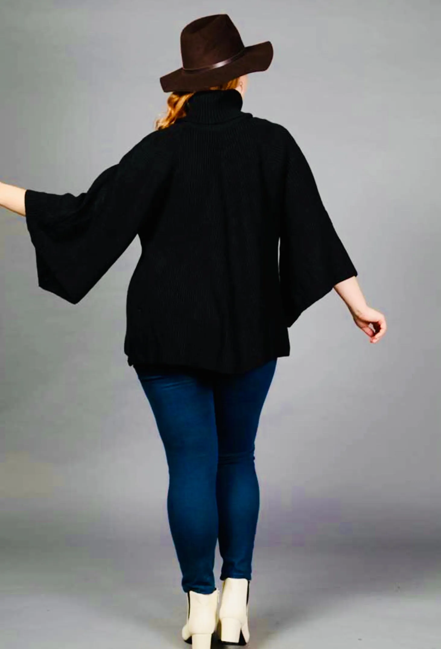 Very J Black Turtleneck Poncho-PLUS SIZE