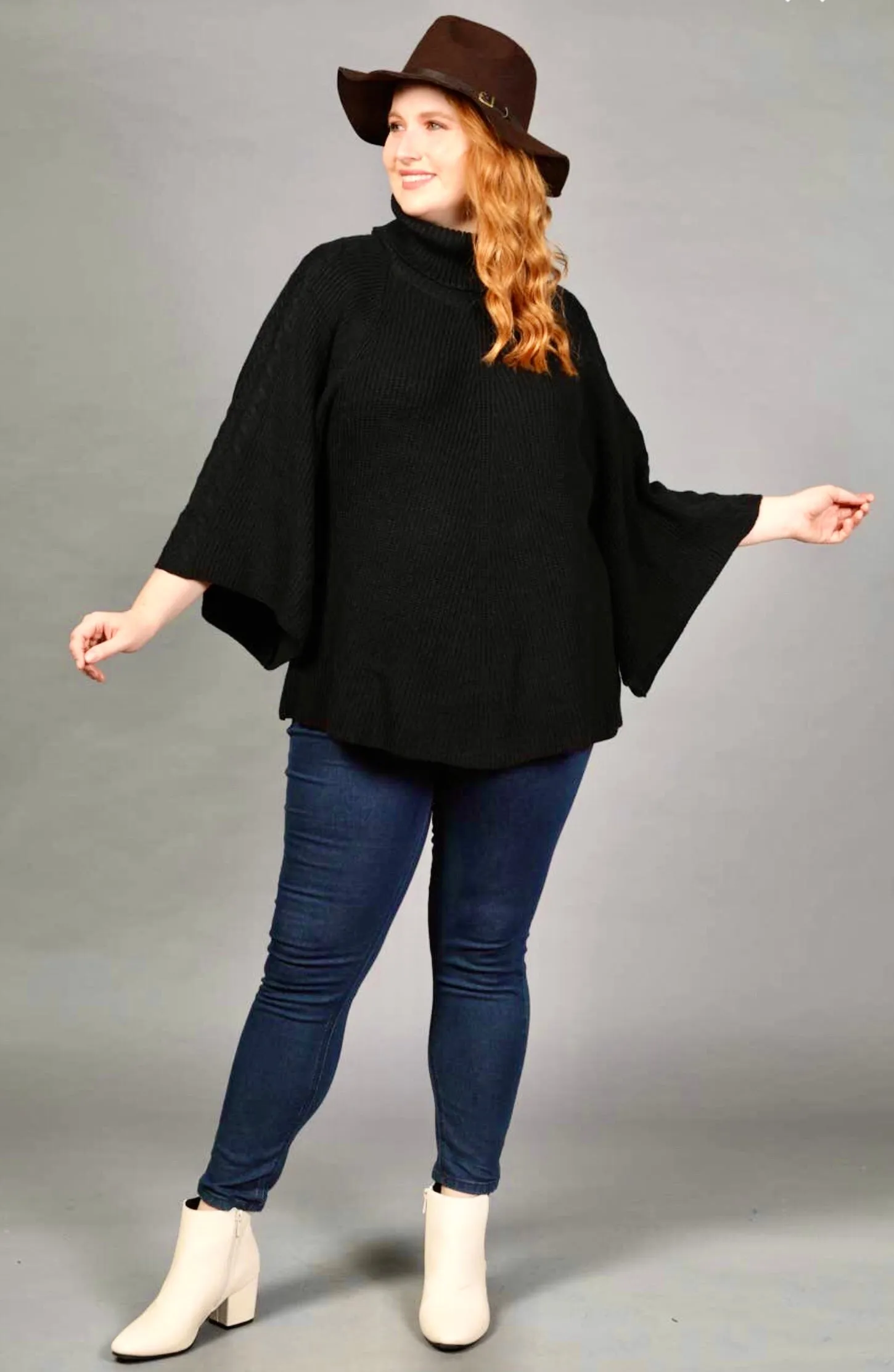 Very J Black Turtleneck Poncho-PLUS SIZE