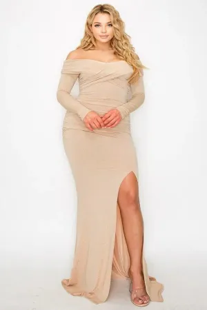 Voluptuous ( ) Plus Long Sleeve Off Shoulder Maxi Night Party Dress - 5 colors