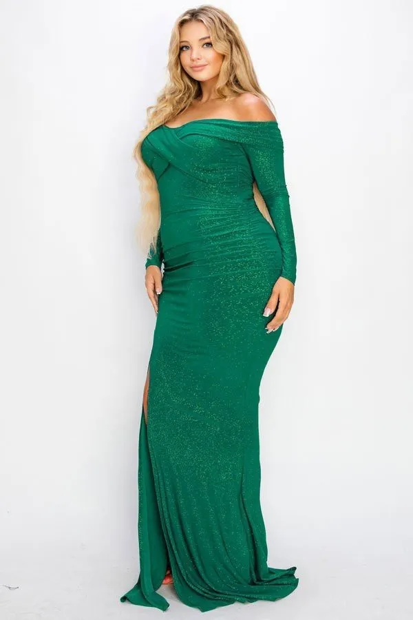 Voluptuous ( ) Plus Long Sleeve Off Shoulder Maxi Night Party Dress - 5 colors