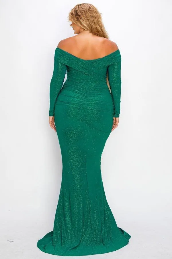 Voluptuous ( ) Plus Long Sleeve Off Shoulder Maxi Night Party Dress - 5 colors