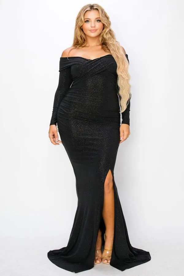 Voluptuous ( ) Plus Long Sleeve Off Shoulder Maxi Night Party Dress - 5 colors