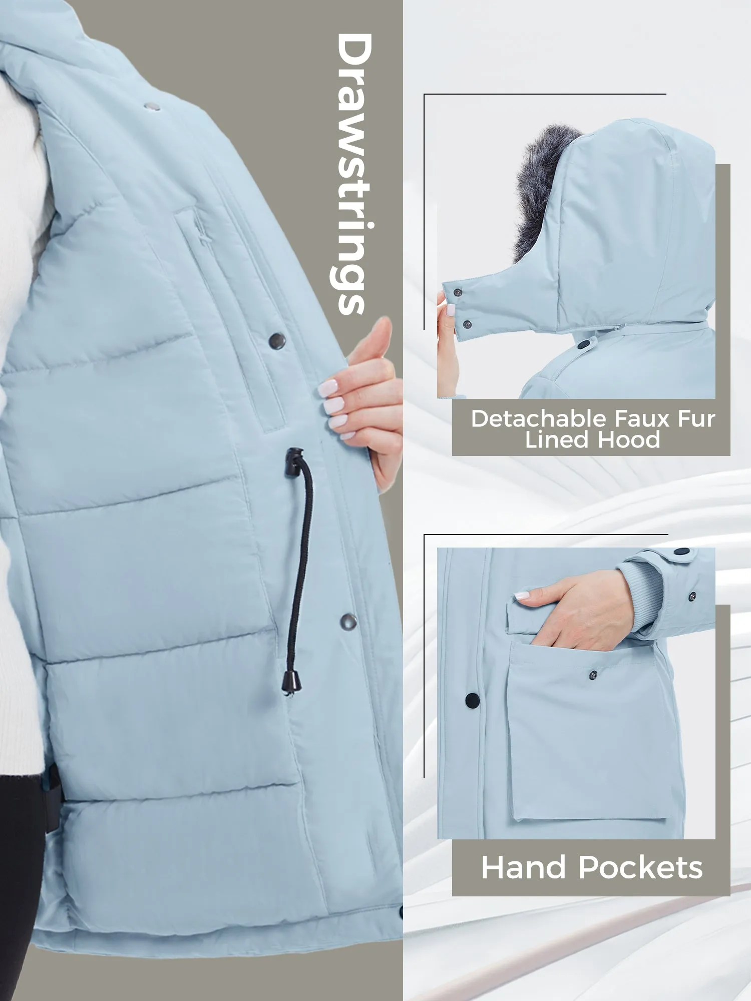 Wantdo Women's Waterproof Jacket Insulated Winter Coat Winter Puffer Coat with Removable Faux Fur Hood