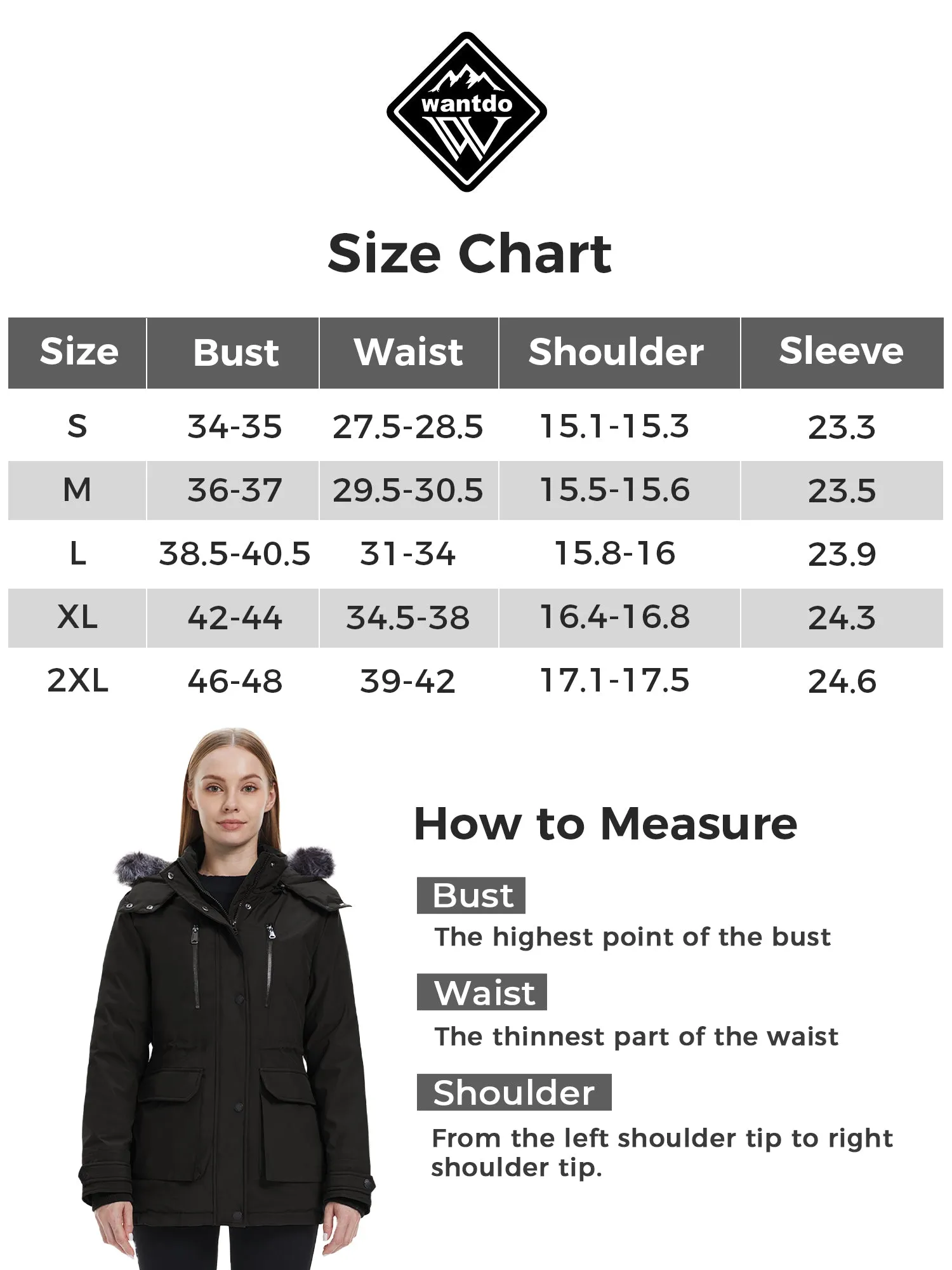 Wantdo Women's Waterproof Jacket Insulated Winter Coat Winter Puffer Coat with Removable Faux Fur Hood