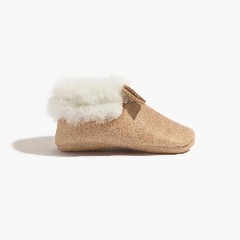 Weathered Brown Shearling Bow Baby Shoe