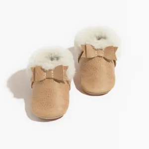 Weathered Brown Shearling Bow Baby Shoe