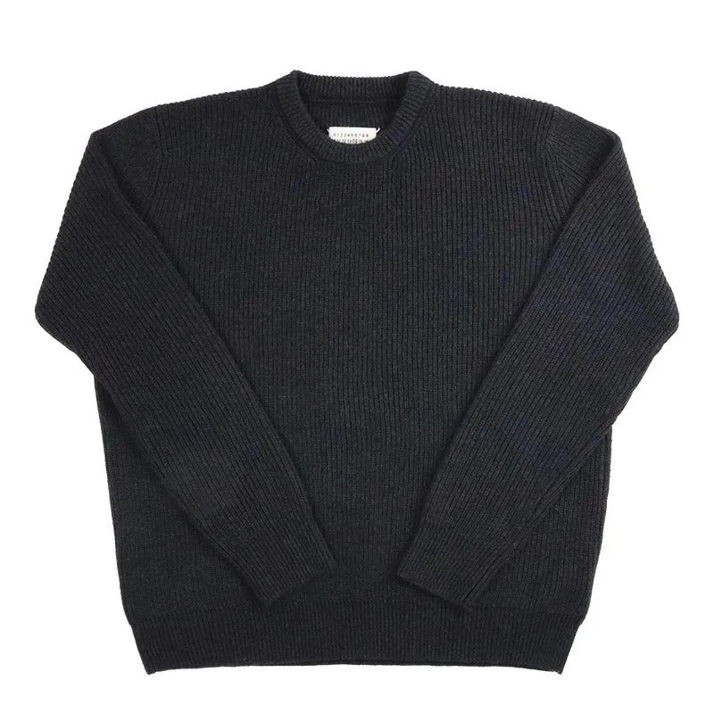 Wenkouban sweater Autumn and Winter Casual Sweater Sweater Style Gray Black round Neck Loose Pullover Sweater