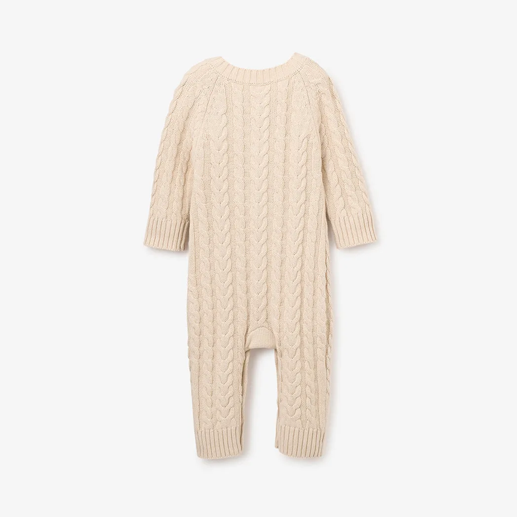 Wheat Horseshoe Cable Knit Baby Jumpsuit