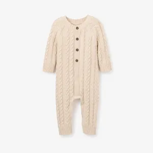 Wheat Horseshoe Cable Knit Baby Jumpsuit