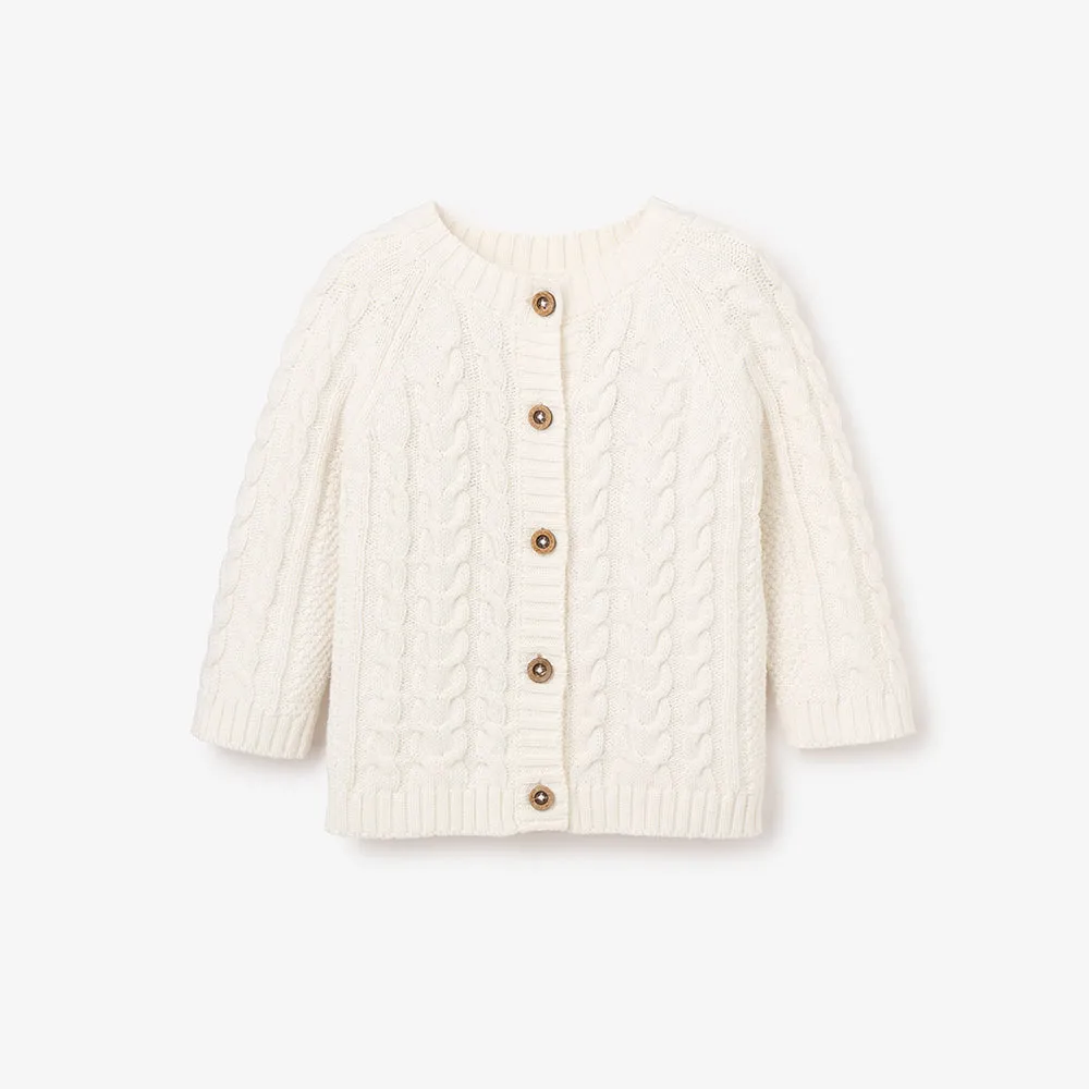 Whisper White Horseshoe Cable Knit Baby Cardigan