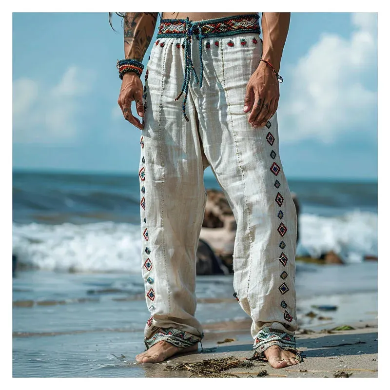 Wiaofellas  -  Vintage Loose Print Men's Pants Summer Thin Casual Men's Pants Travel Vacation Casual Pants Men's Clothing  Male Sweatpants Gym