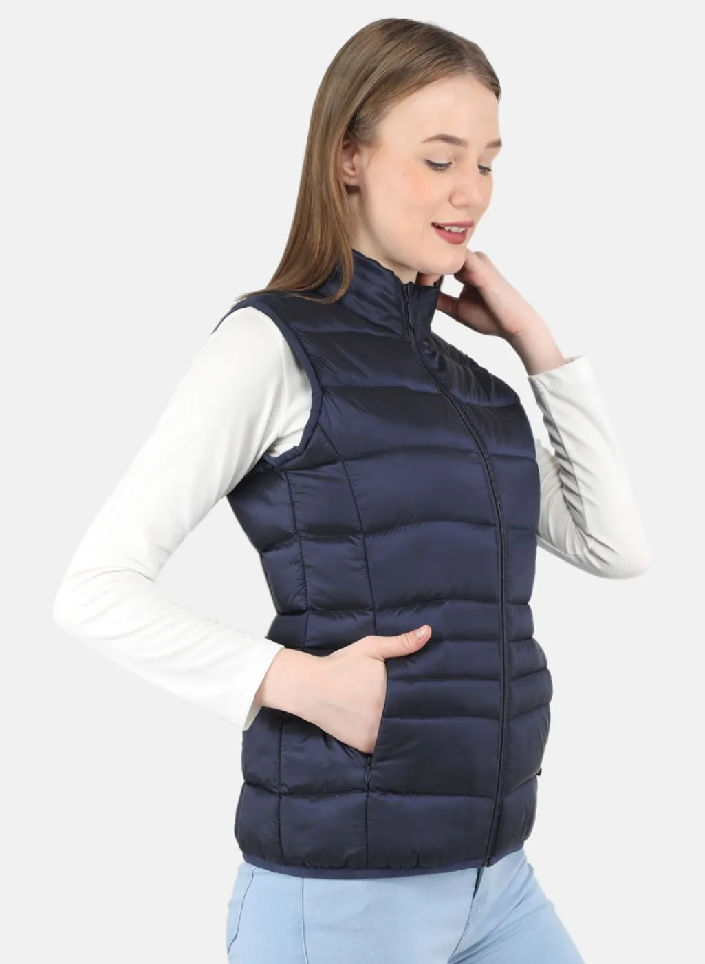 Women Navy Blue Puffer Jacket