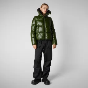 Women's Animal free Puffer Jacket Moma  with Faux Fur Lining in Pine Green