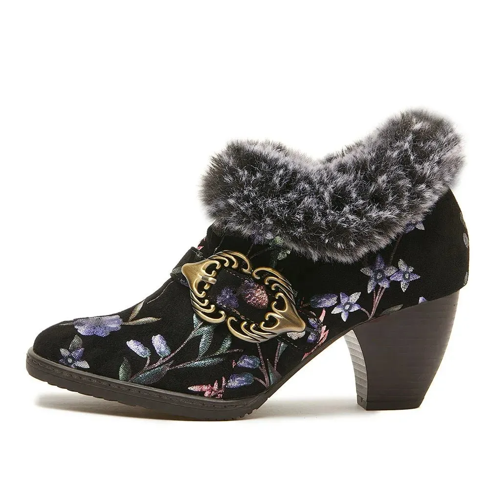 Women's High-heeled Suede Leather Pumps | Navy Fur