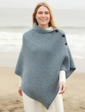 Women's Merino Wool Herringbone Poncho by Aran Mills