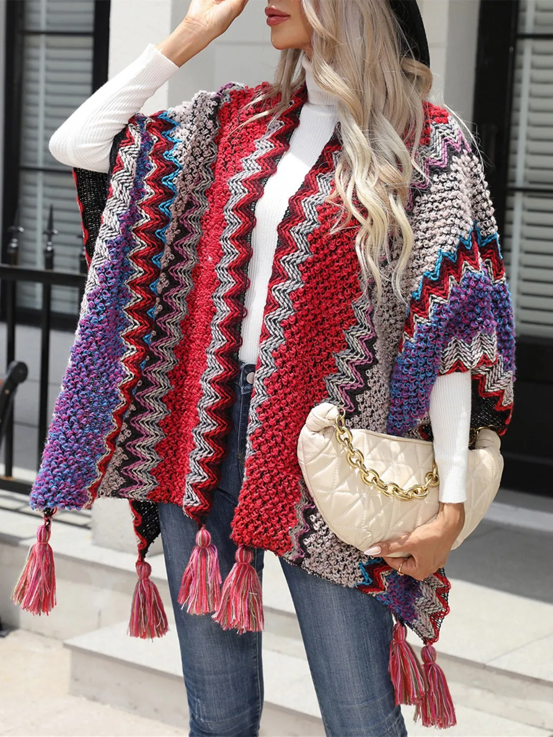 Women's Poncho with Boho Tassels