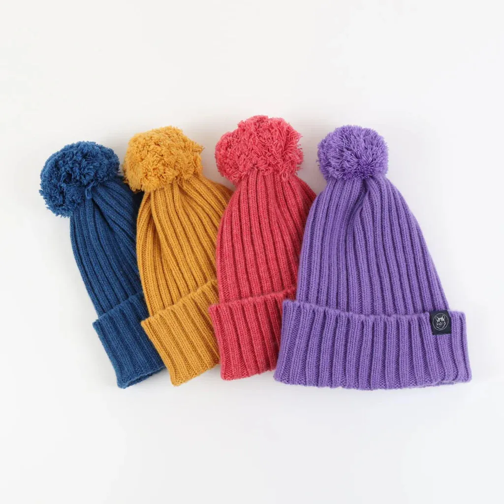 Women's Ribbed Wool Pom Pom Beanie