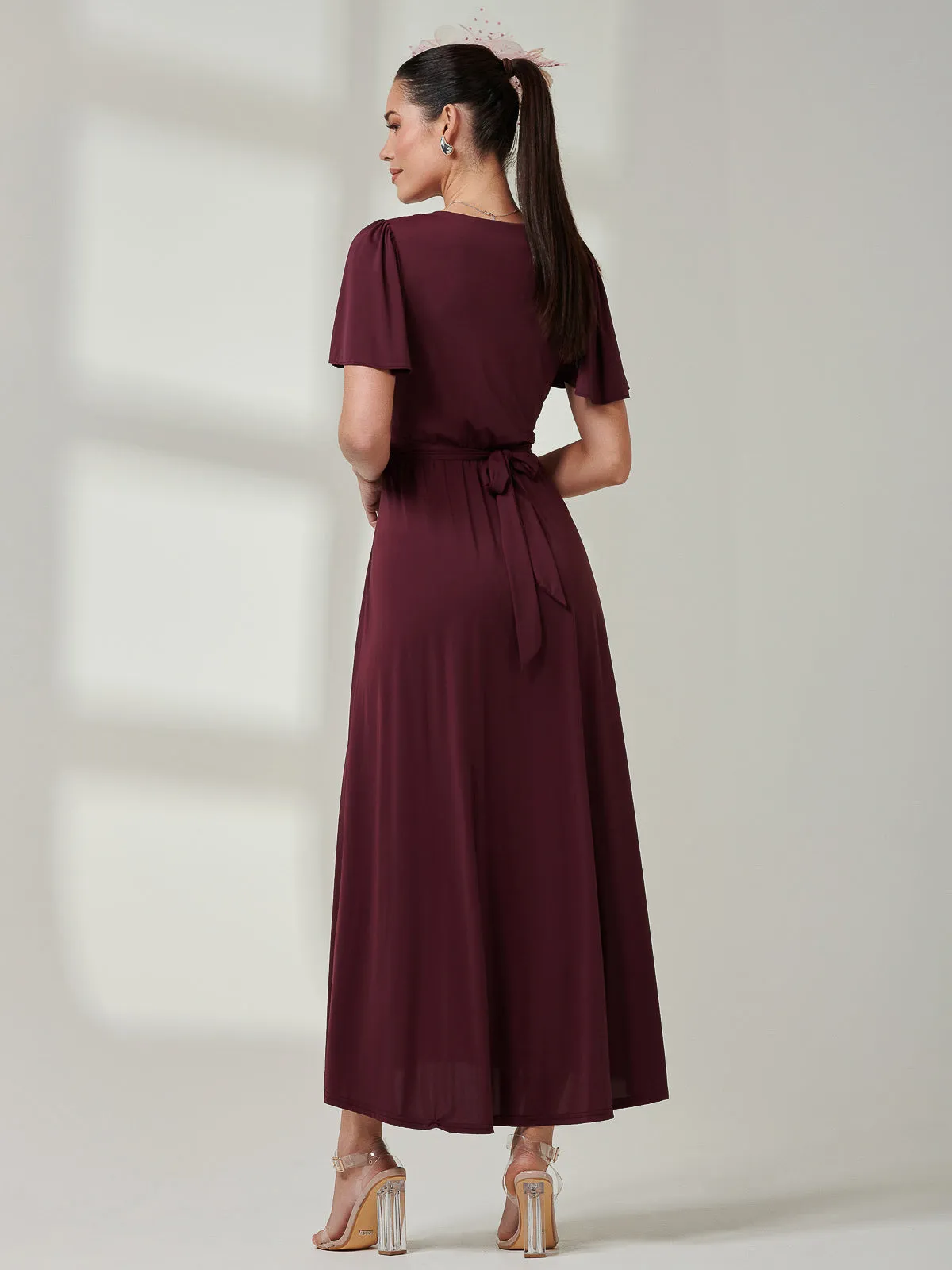 Wrap Bodice Super Smooth Jersey Maxi Dress, Burgundy