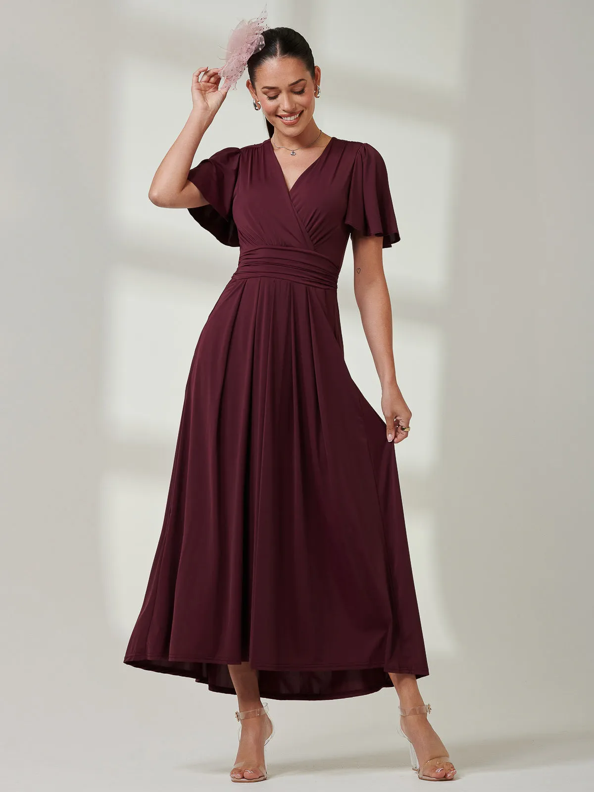 Wrap Bodice Super Smooth Jersey Maxi Dress, Burgundy